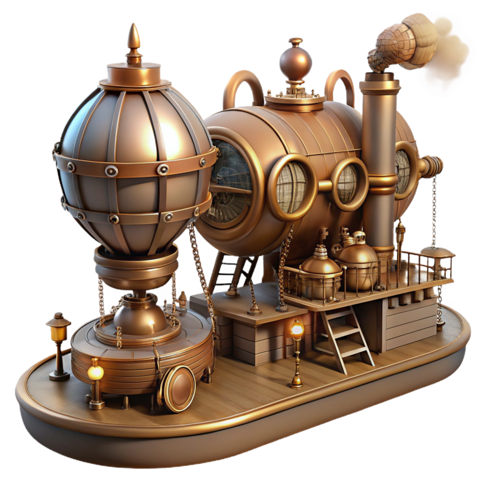 vibrant modern Steampunk Airship Dock Intricate Gears genuine png