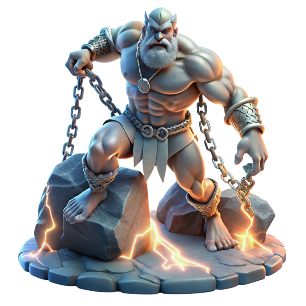 serene contemporary A Powerful Titan Chained to a Mountain high resolution png