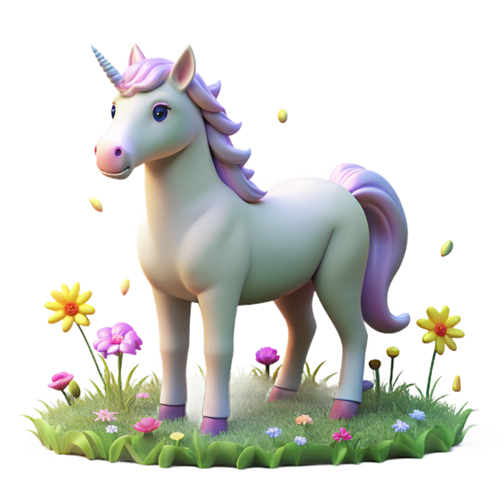 beautiful artistic A Gentle Unicorn Grazing in a Meadow of detailed png