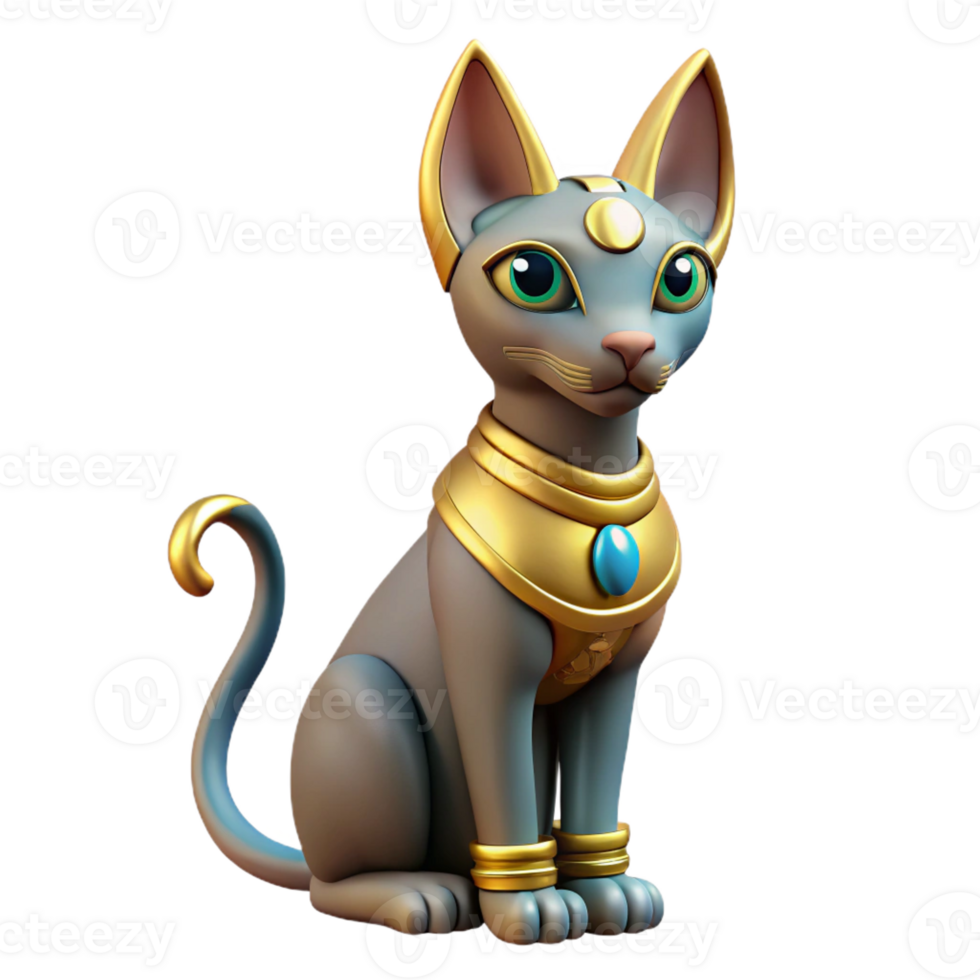 exquisite iconic Bastet, Egyptian cat goddess with Transparent Background png