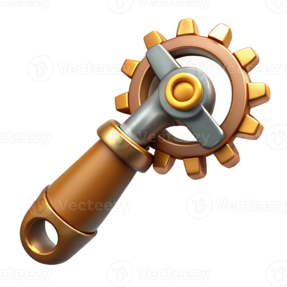 exemplary avant-garde Steampunk wrench with adjustable gears and a brass handle with Transparent Background luxury png