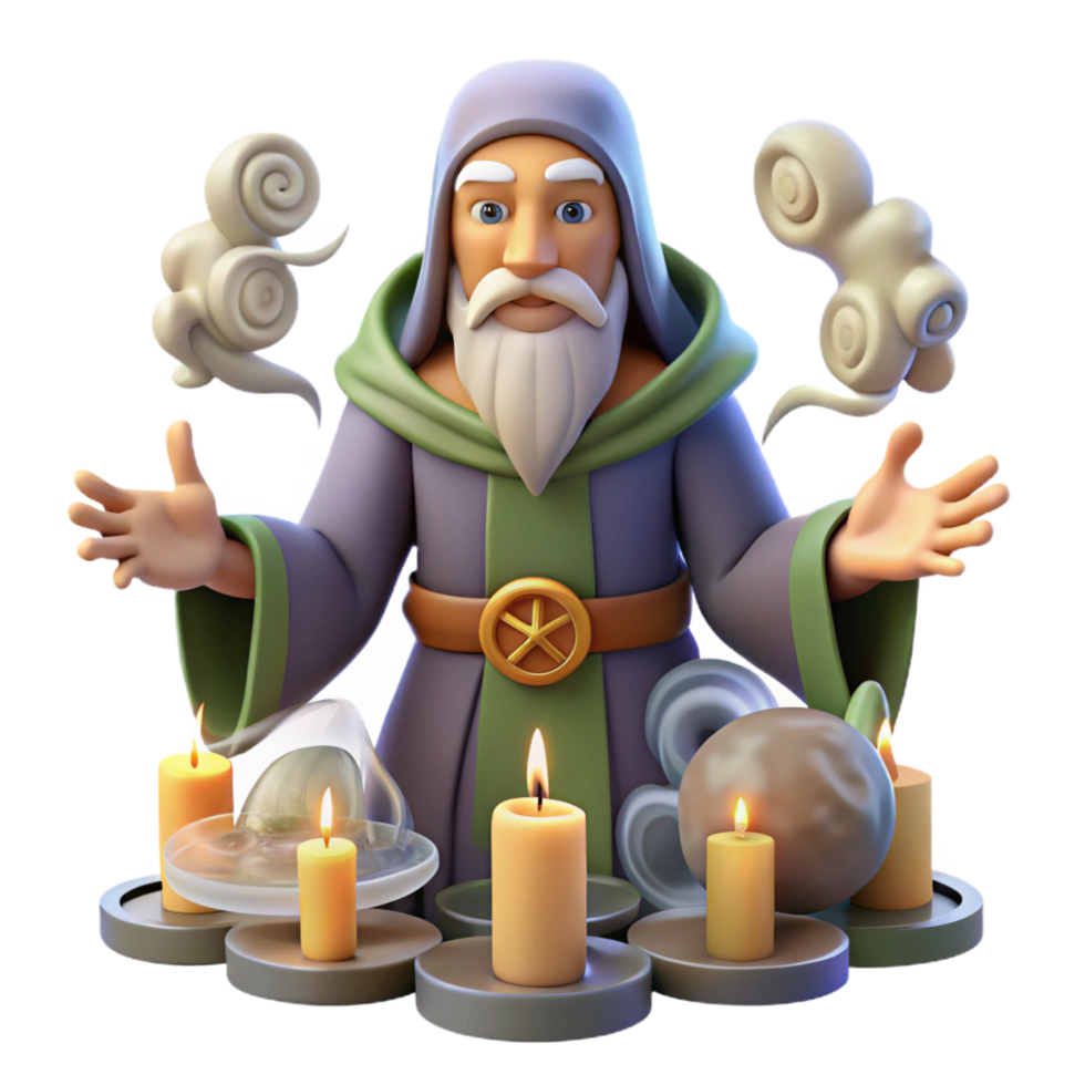 wonderful artistic A Wise Old Oracle Consulting the Runes high resolution png