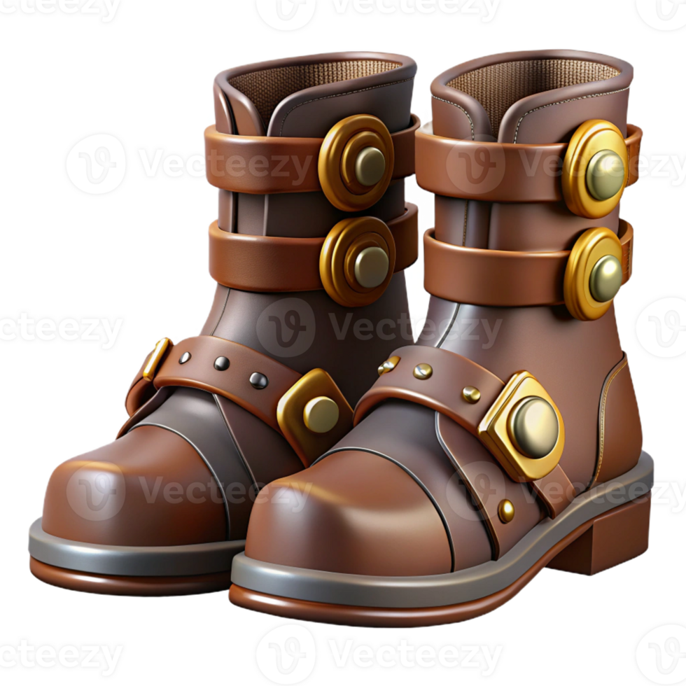 enchanting timeless Steampunk boots with buckles, straps, and metal plating with Transparent Background png