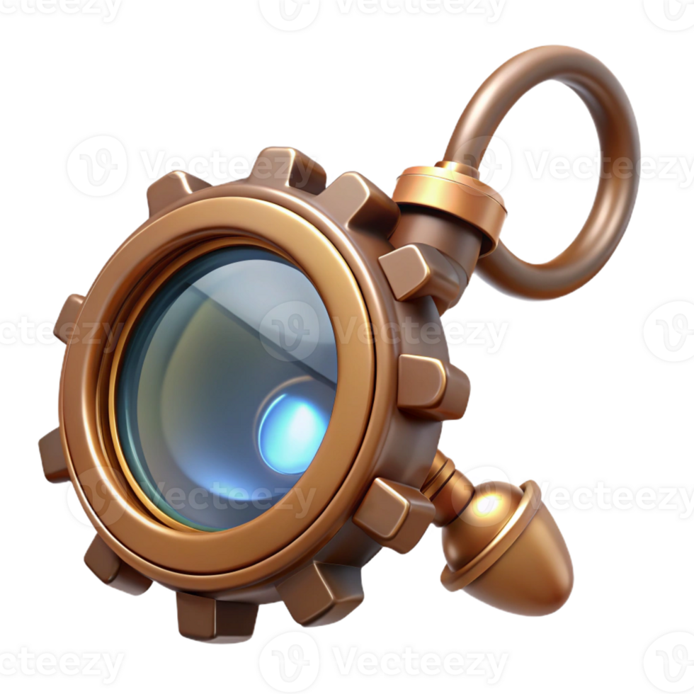 alluring quintessential Steampunk monocle with a gear-shaped frame with Transparent Background png