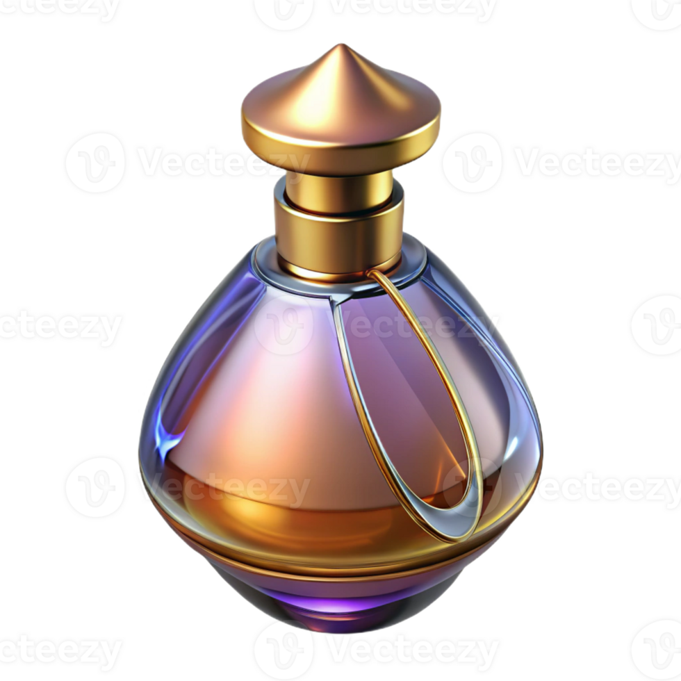 alluring retro Concept art style, isolated cutout of a single Art Nouveau perfume bottle, photorealistic, ultra-detailed, professional render with Transparent Background luxury png