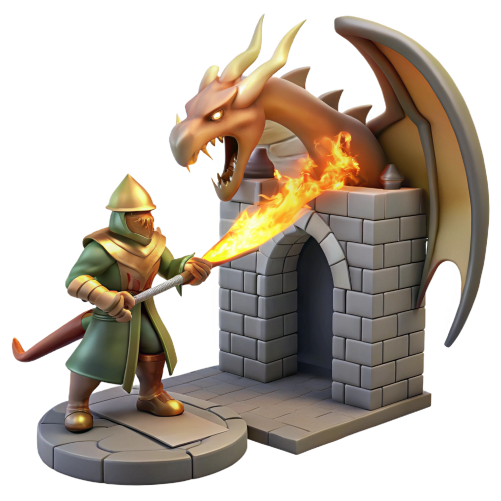 beautiful traditional A Noble Knight Battling a Fire Breathing high quality png
