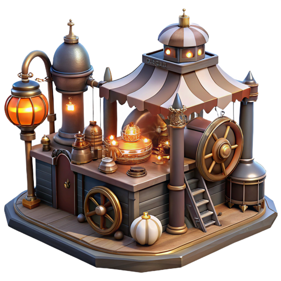 beautiful modern A Bustling Steampunk Marketplace Filled original png
