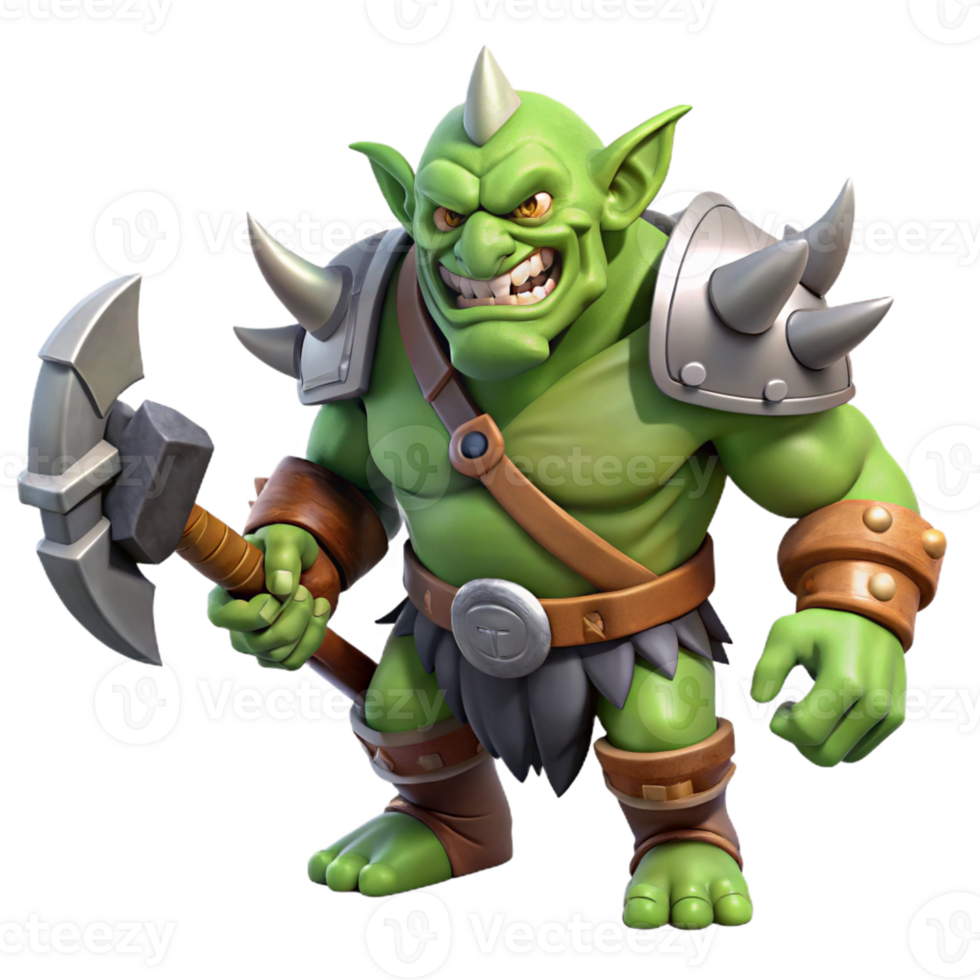 alluring exemplary A fierce orc warrior, battle-worn axe, snarling with Transparent Background png