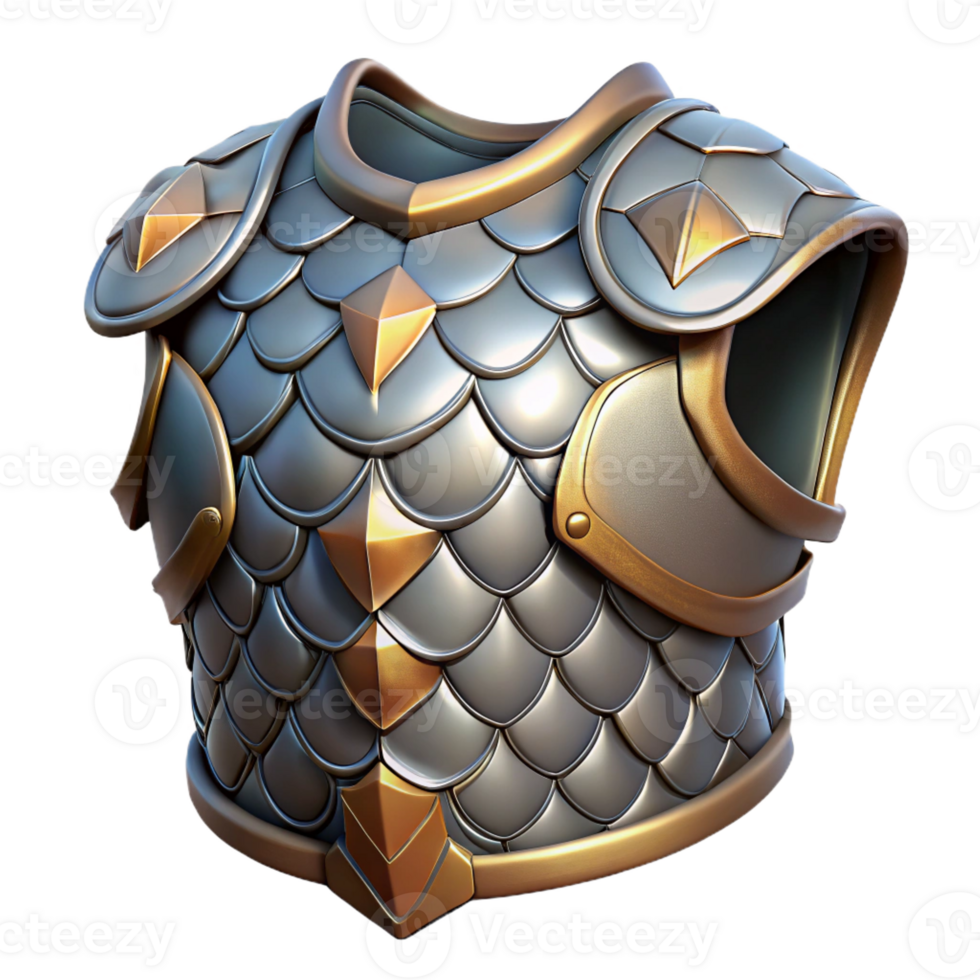 captivating quintessential Hyper-specific, concept art style, professional render of an isolated cutout, intricately designed dragon scale armor breastplate with Transparent Background png