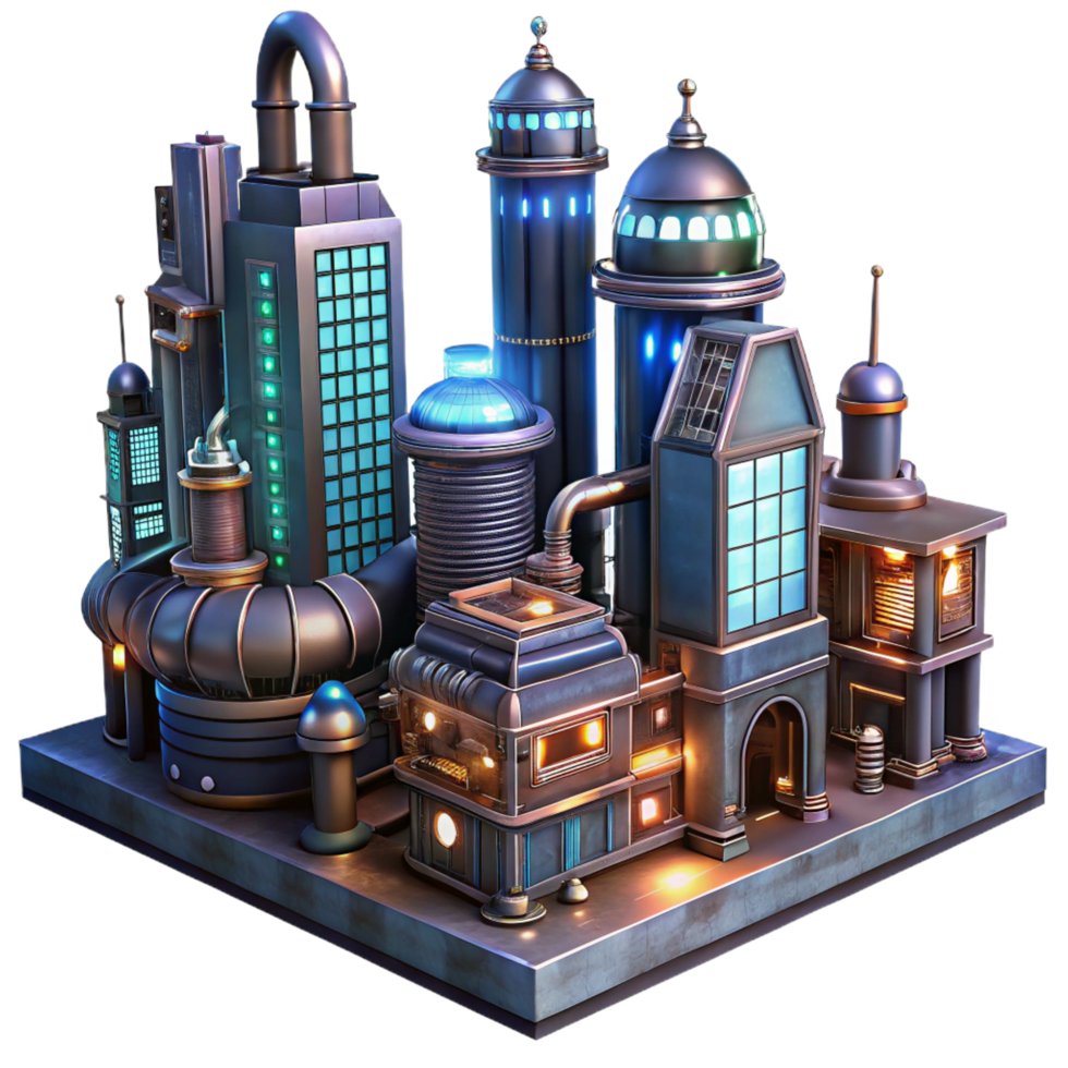 extraordinary rustic A Steampunk Cityscape with Towering detailed png