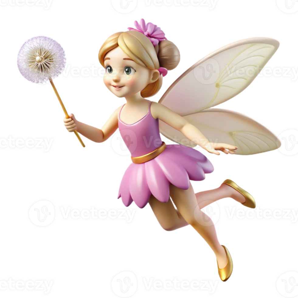 calm beautiful A whimsical fairy, holding a dandelion, delicate wings with Transparent Background original png
