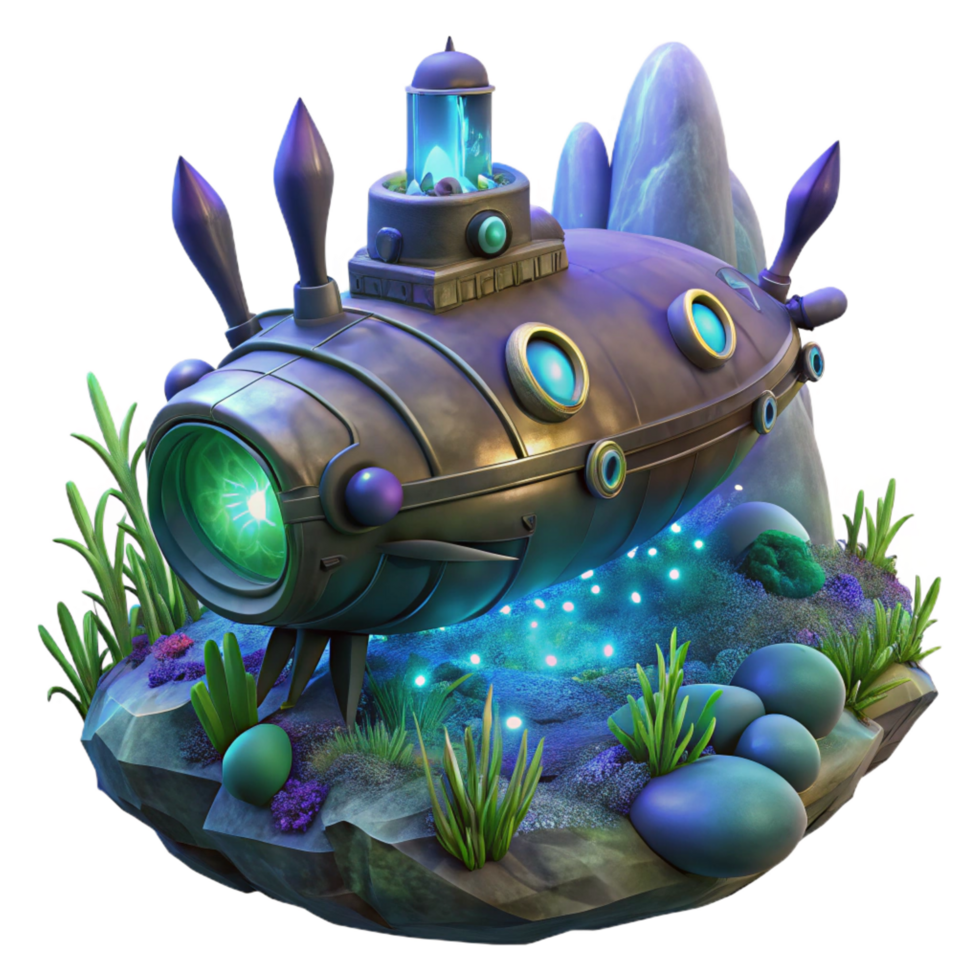 elegant rustic A Steampunk Submarine Navigating Through detailed png