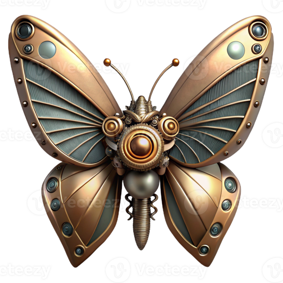 alluring inspired Steampunk butterfly with metal wings and gear embellishments with Transparent Background png