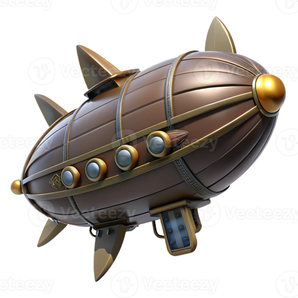 dazzling iconic Steampunk zeppelin miniature model with detailed fins with Transparent Background png