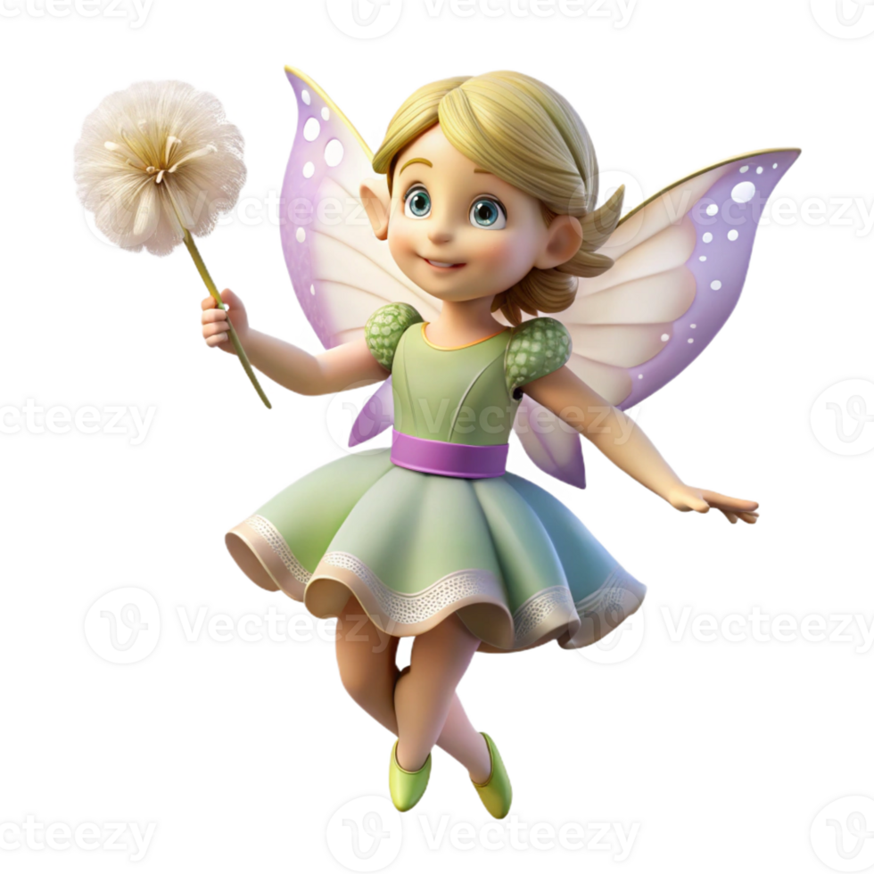 elegant minimalist A whimsical fairy, holding a dandelion, delicate wings with Transparent Background flawless png