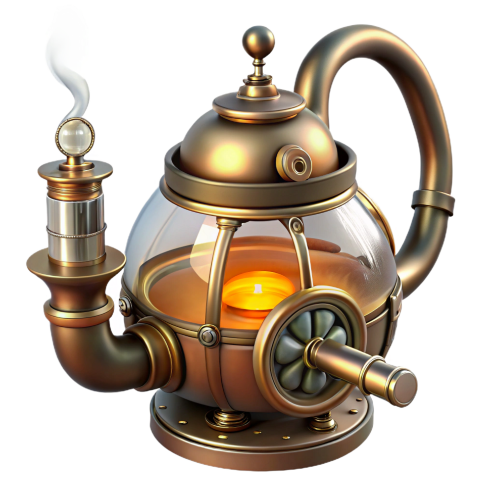 magnificent vintage A Steampunk Teapot with Intricate Brass professional png