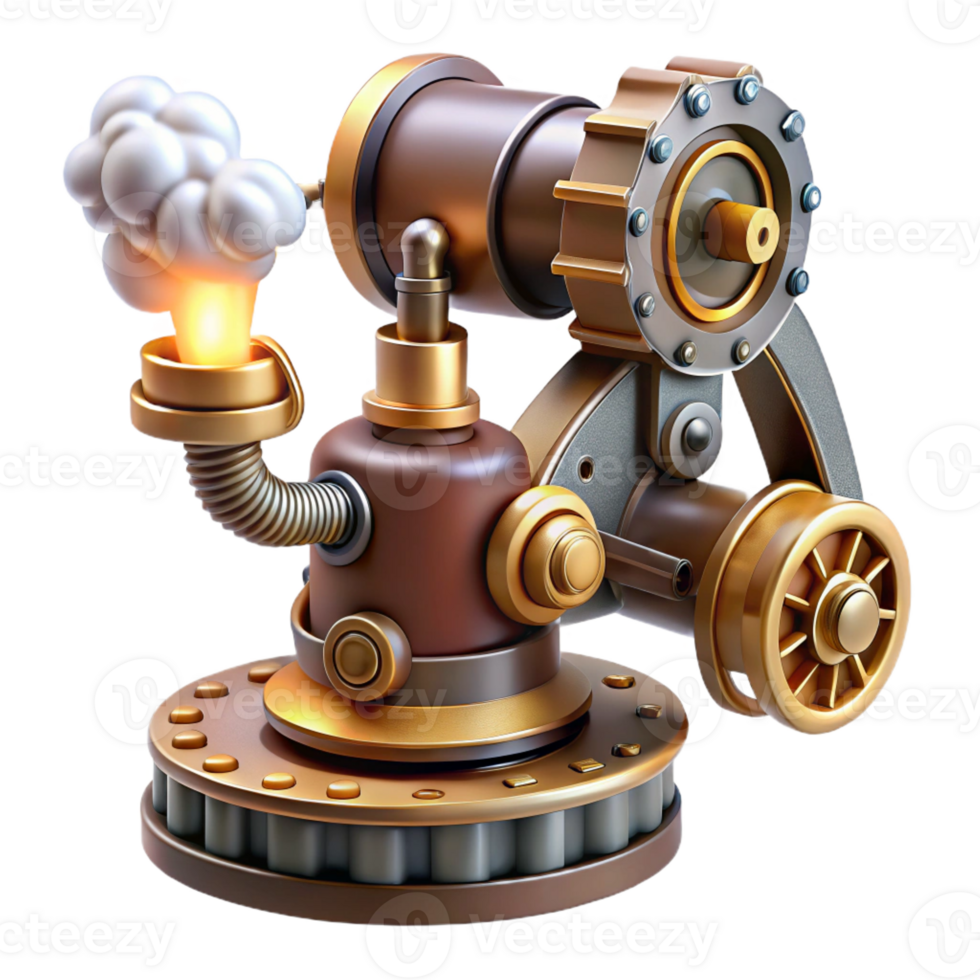 enchanting dramatic modern Steampunk robotic arm with exposed gears and steam vents with Transparent Background top-tier png