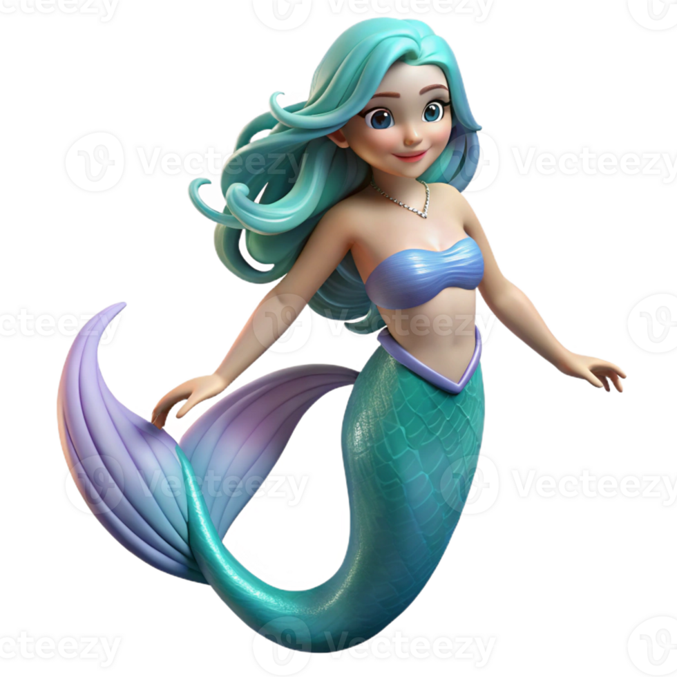 distinctive modern A beautiful mermaid, long flowing hair, iridescent tail with Transparent Background crisp png