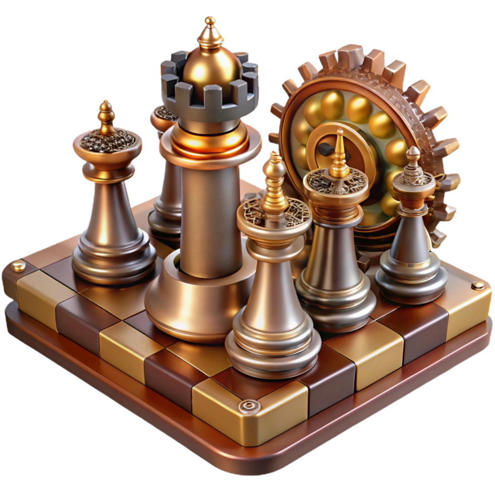 elegant abstract A Steampunk Chess Set with Ornate Pieces high quality png