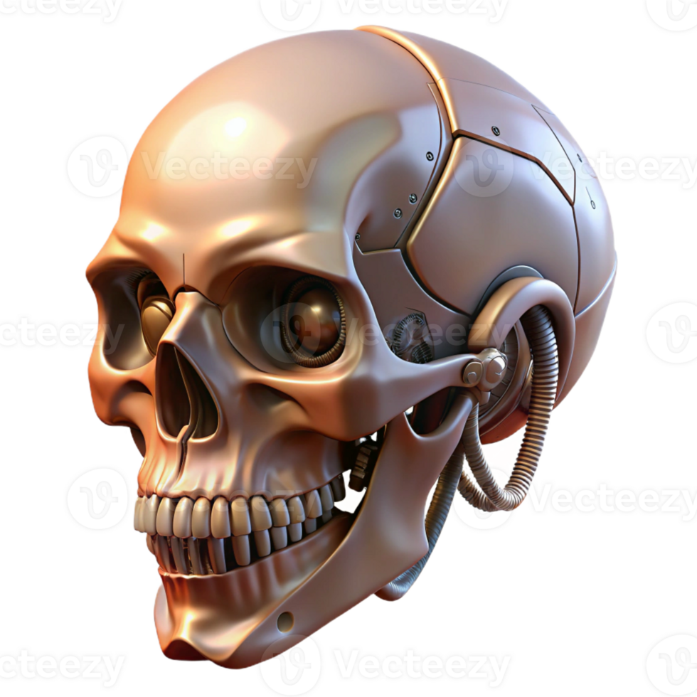 breathtaking avant-garde Concept art style, professional render of a biomechanical skull with exposed wiring, isolated cutout with Transparent Background authentic png