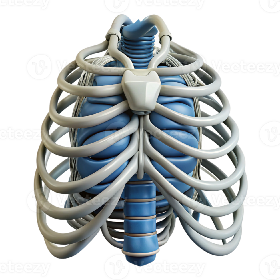 exquisite nostalgic baroque Isolated cutout, ultra-detailed, biomechanical ribcage with interwoven wires and cables with Transparent Background fine detail png