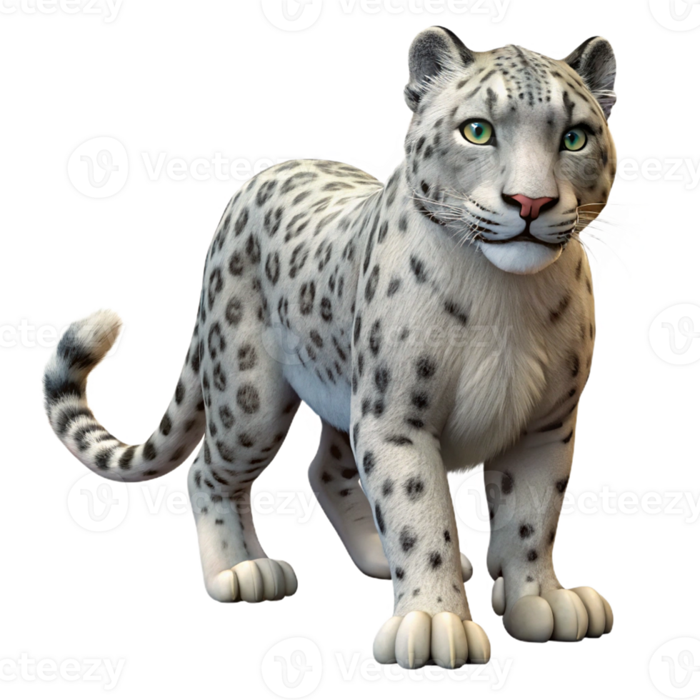 dynamic splendid Photorealistic, ultra-detailed professional render of an isolated cutout of a single snow leopard, walking with Transparent Background refined png