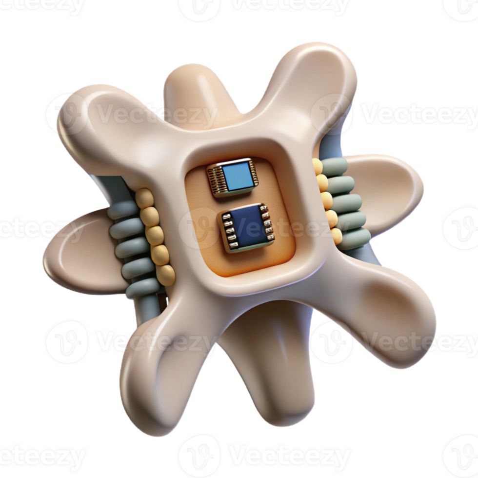 dreamy vibrant Isolated cutout, ultra-detailed, biomechanical vertebra with integrated microchips with Transparent Background professional png