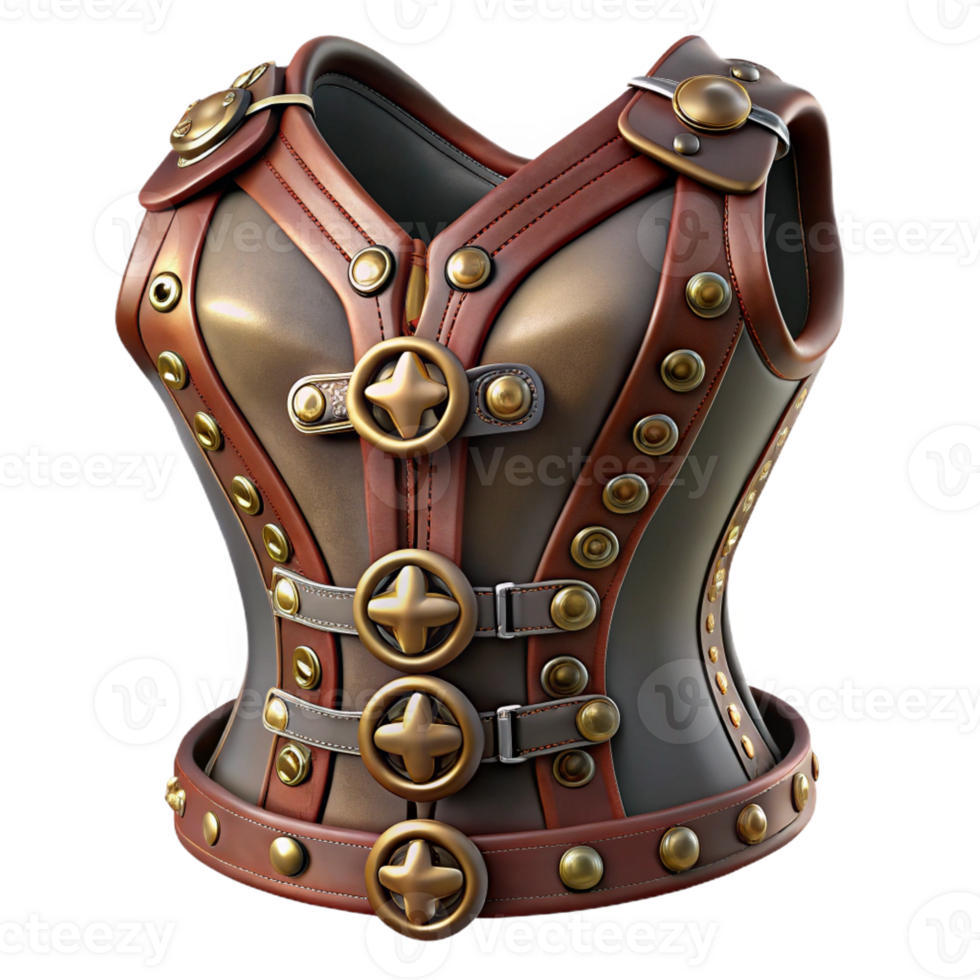 dramatic pristine Steampunk corset with metal buckles and leather accents with Transparent Background detailed png