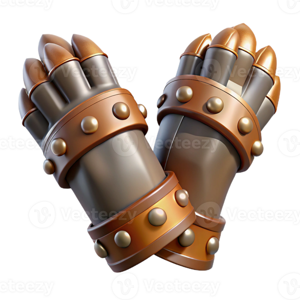 dynamic elegant Hyper-specific, concept art style, professional render of an isolated cutout, pair of leather gauntlets with metal studs with Transparent Background impeccable png