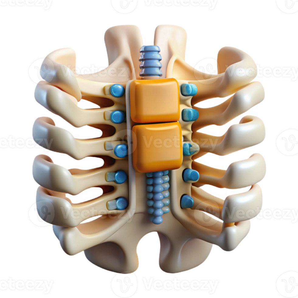 alluring standout Isolated cutout, ultra-detailed, biomechanical vertebra with integrated microchips with Transparent Background png