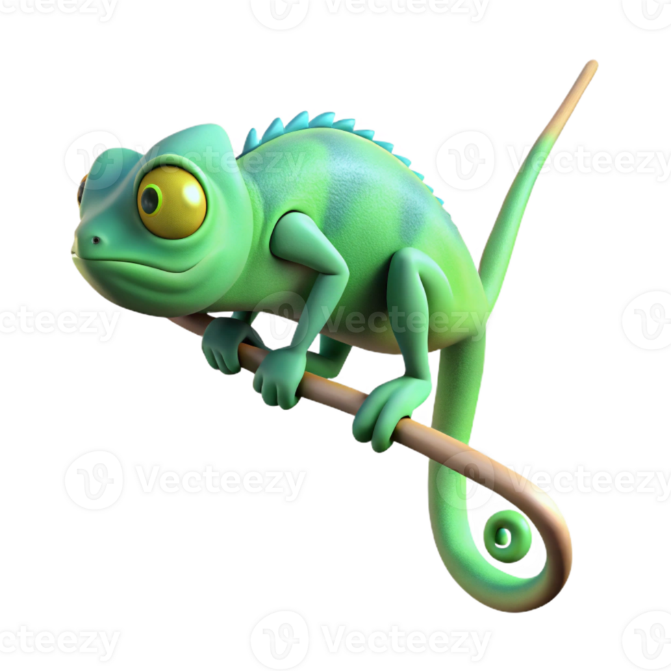dynamic dramatic Hyper-specific concept art style, isolated cutout professional render of a single chameleon gripping a thin branch, changing color with Transparent Background 4K png