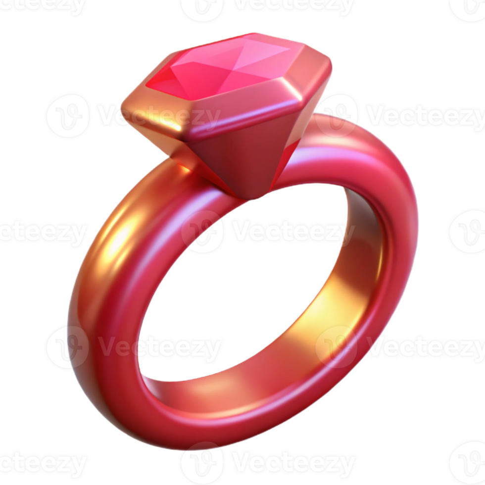 elegant intense surreal Ultra-detailed, photorealistic isolated cutout of a single, magic ring with a large ruby gemstone, professional render with Transparent Background premium png