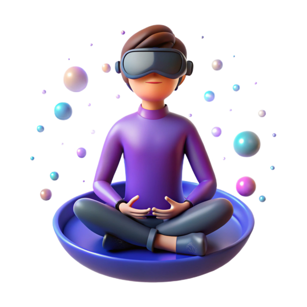 stunning vintage A Lone Figure Meditating in a Virtual premium png