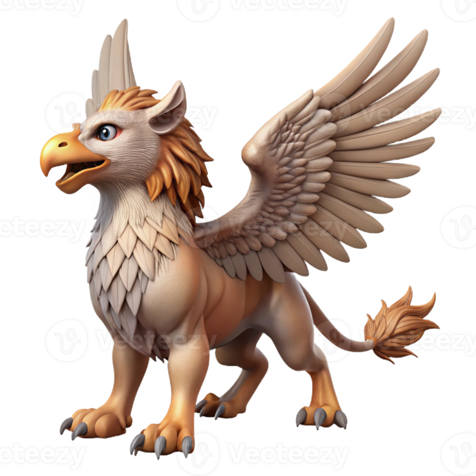 dramatic alluring A majestic griffin, wings spread, talons extended with Transparent Background sharp png
