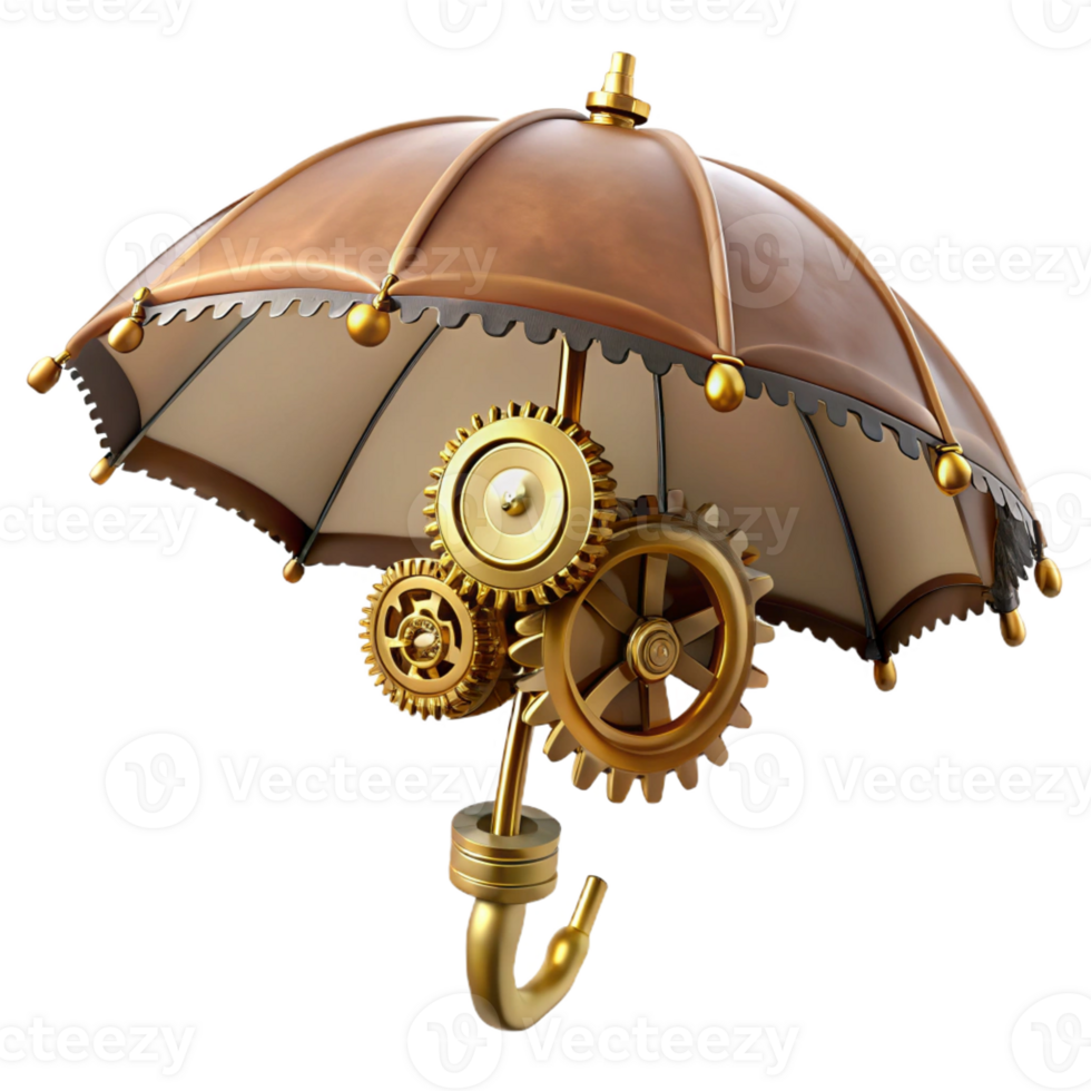 breathtaking coveted Steampunk umbrella with gears, clockwork, and a brass frame with Transparent Background png