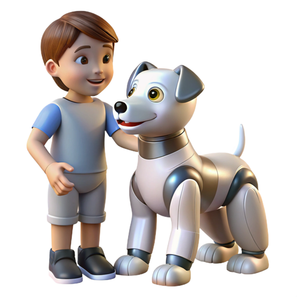 dramatic traditional A Robotic Dog Interacting with a Child detailed png