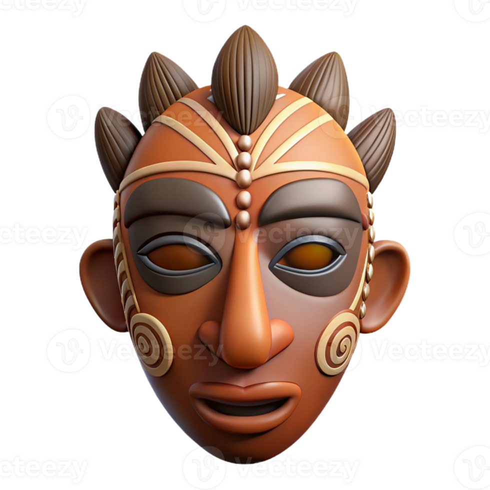 celebrated industrial Photorealistic isolated cutout of a single, intricate Tribal mask, African style, isolated cutout with Transparent Background crisp png