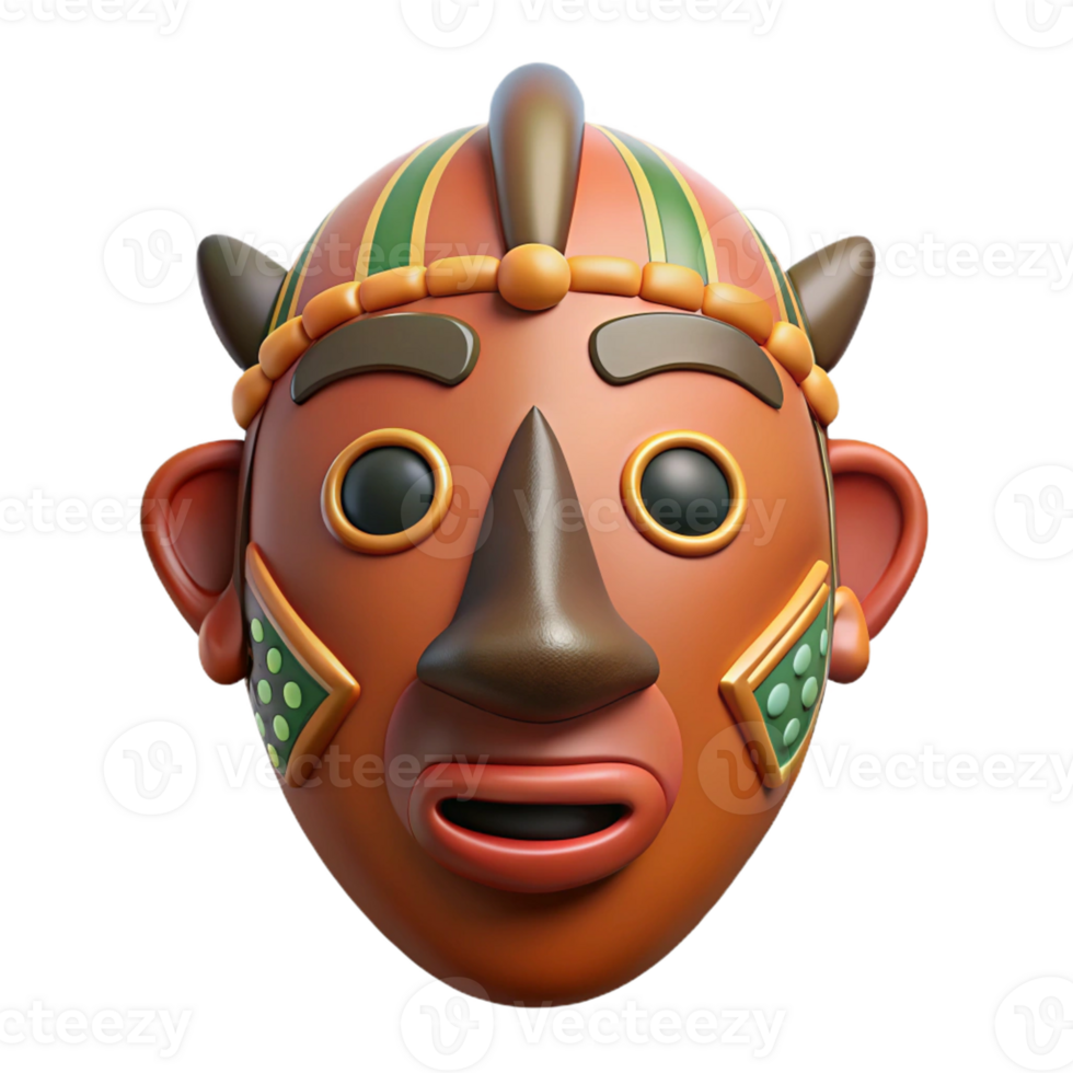 alluring organic Photorealistic isolated cutout of a single, intricate Tribal mask, African style, isolated cutout with Transparent Background handcrafted png