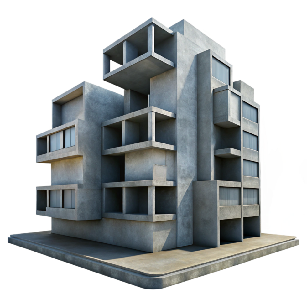 stunning abstract Brutalist Concrete Apartment Complex authentic png