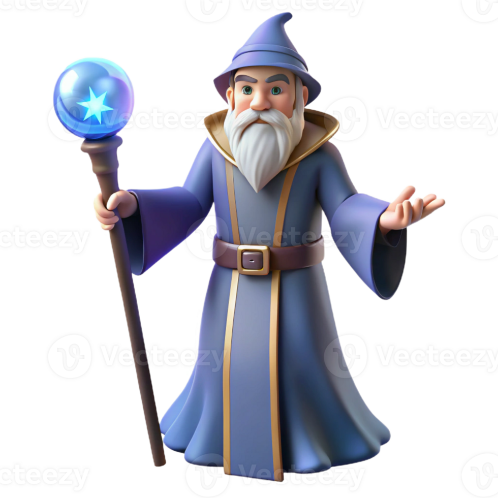 distinguished gothic A powerful wizard, holding a glowing staff with Transparent Background premium png