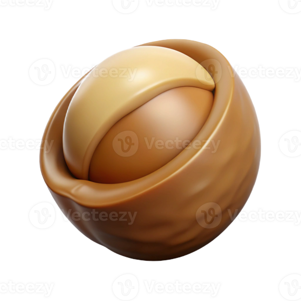 beautiful timeless Professional render hyper-specific image of a single macadamia nut, shelled, with Transparent Background png