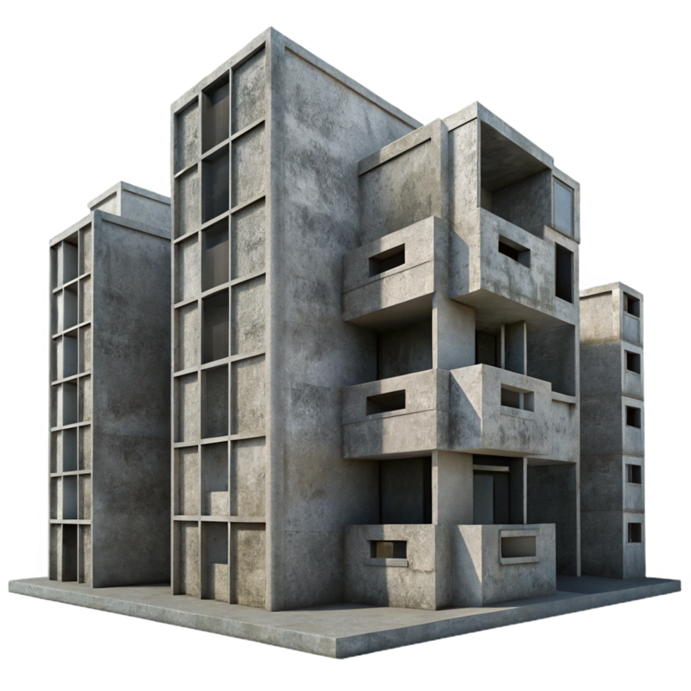 beautiful artistic Brutalist Concrete Apartment Complex premium png
