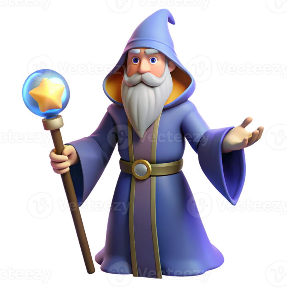 celebrated futuristic A powerful wizard, holding a glowing staff with Transparent Background flawless png