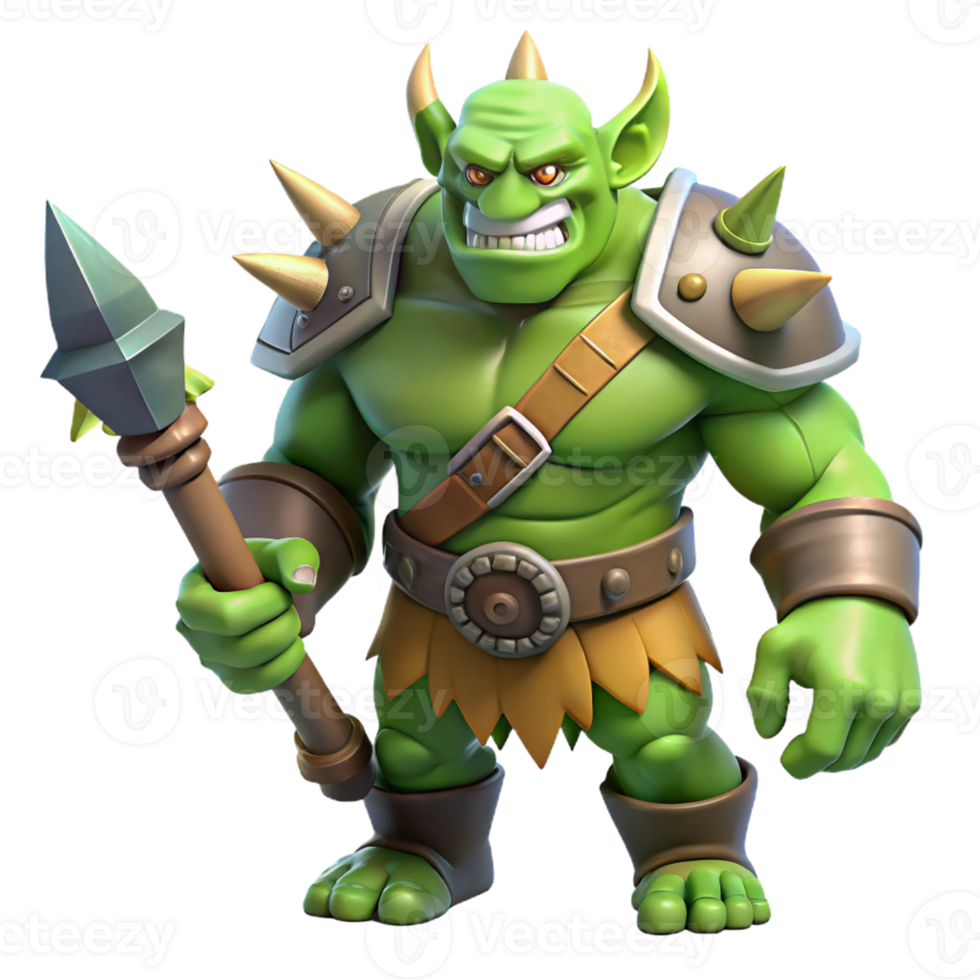 acclaimed vintage A fierce orc warrior, wielding a spiked club with Transparent Background genuine png