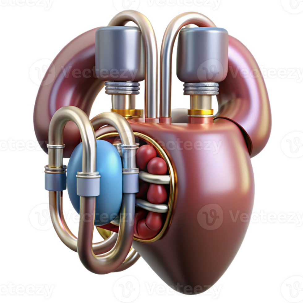 bold sumptuous Hyper-specific, photorealistic render of a biomechanical artificial kidney, isolated cutout with Transparent Background genuine png
