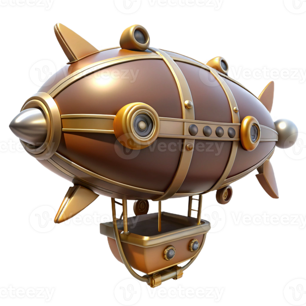 celebrated elegant Steampunk dirigible miniature with intricate details and propellers with Transparent Background studio quality png