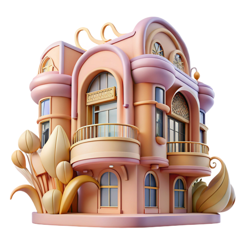 beautiful minimalist Art Nouveau Apartment Building Flowing 4K png