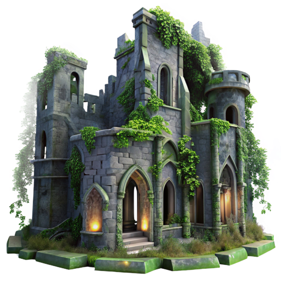 beautiful artistic Ruined Castle Overgrown with Ivy high resolution png