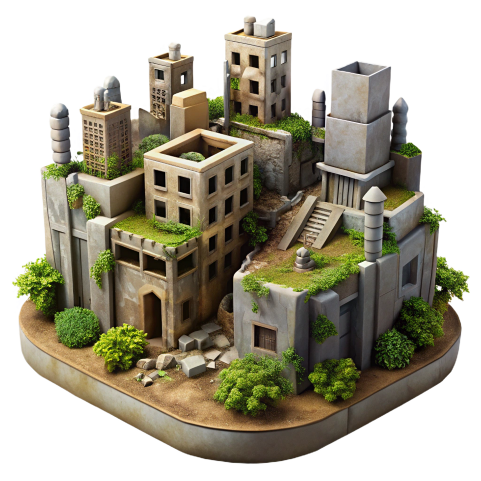 dramatic rustic Post Apocalyptic City Crumbling detailed png