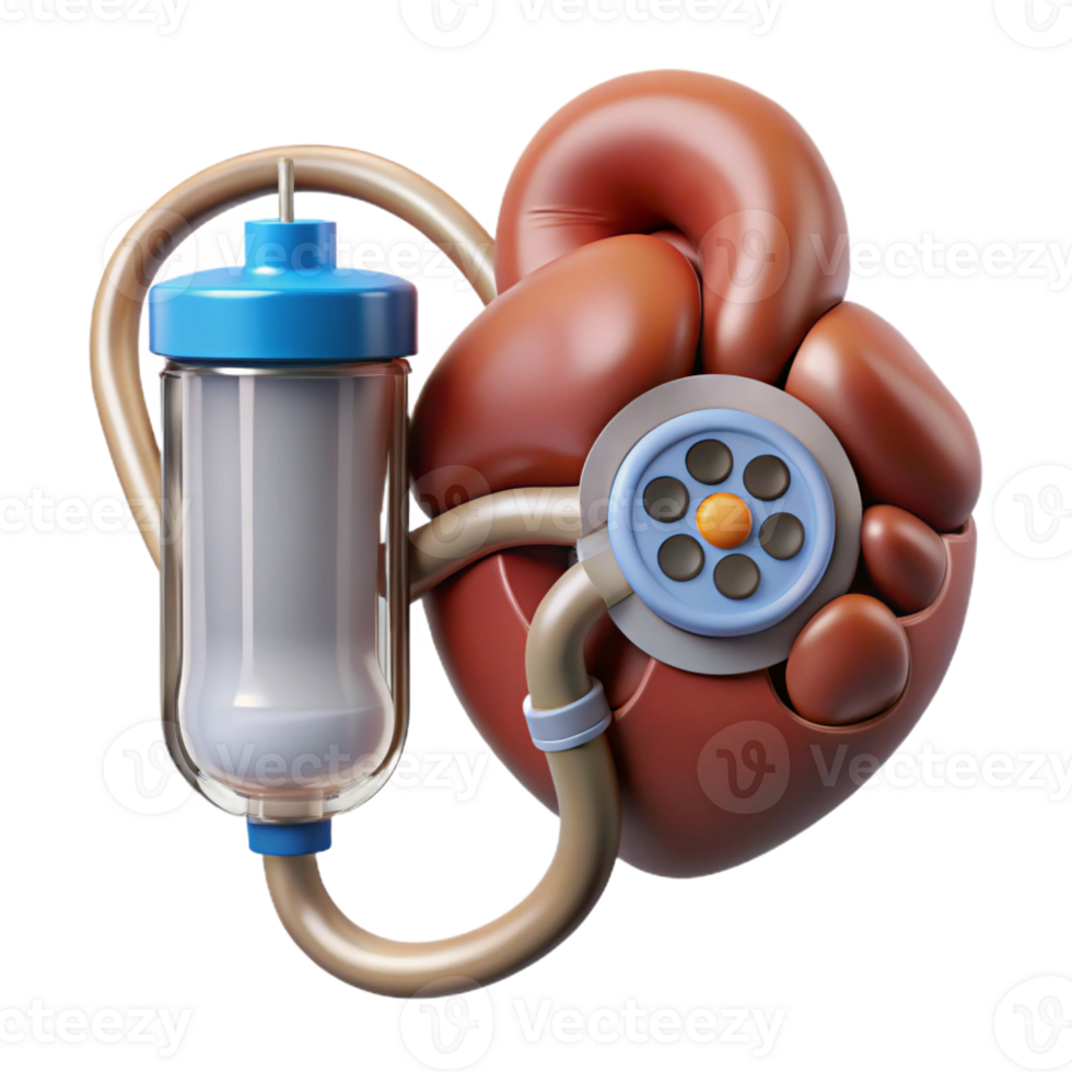 ethereal striking Ultra-detailed, concept art style, isolated cutout biomechanical kidney with nanite filtration system and waste disposal port with Transparent Background flawless png